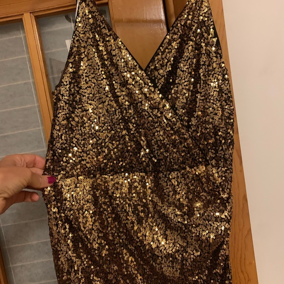 Grace Karin Gold Ruched Wrap Mini Dress new with tag - Picture 5 of 8